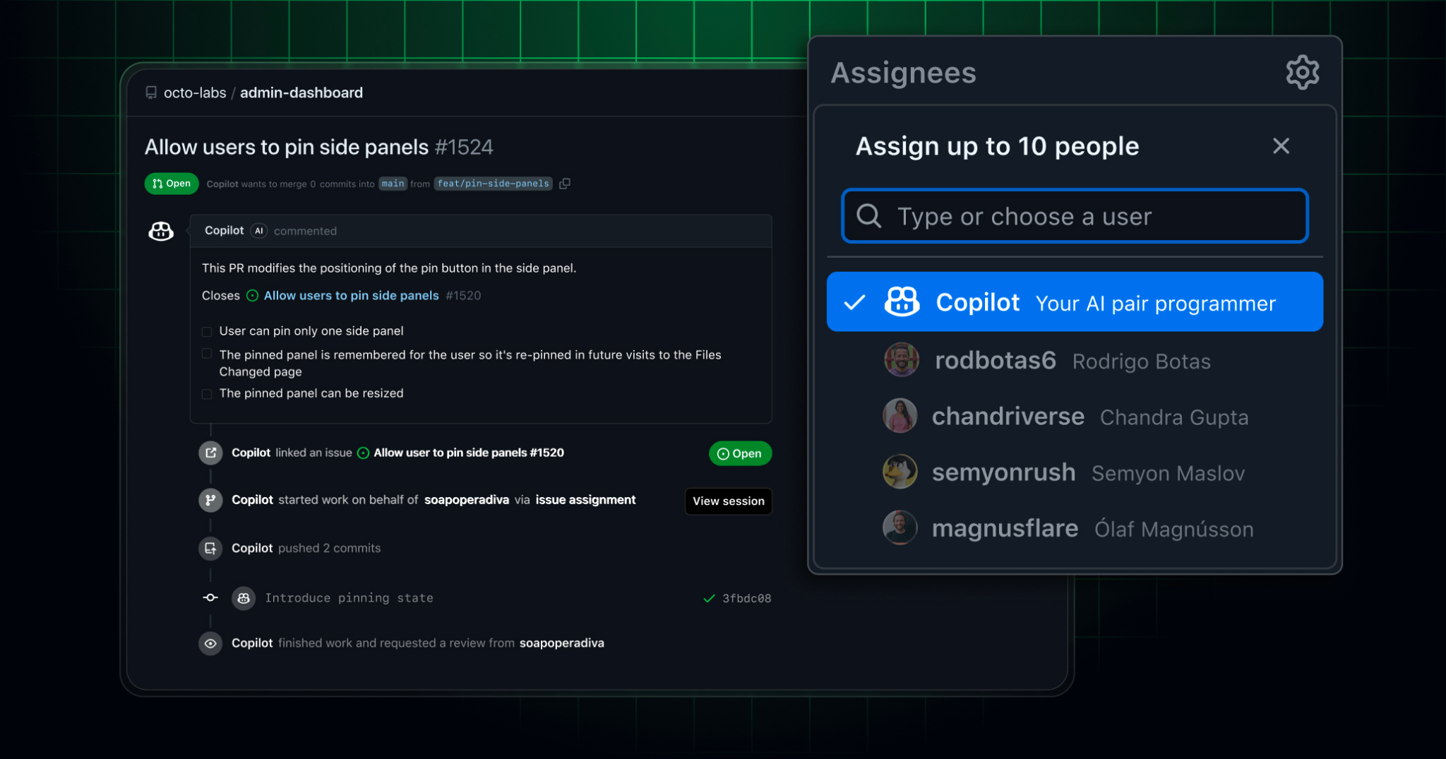 GitHub Copilot coding agent interface