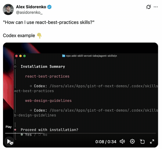 Animated view of Agent Skills installation